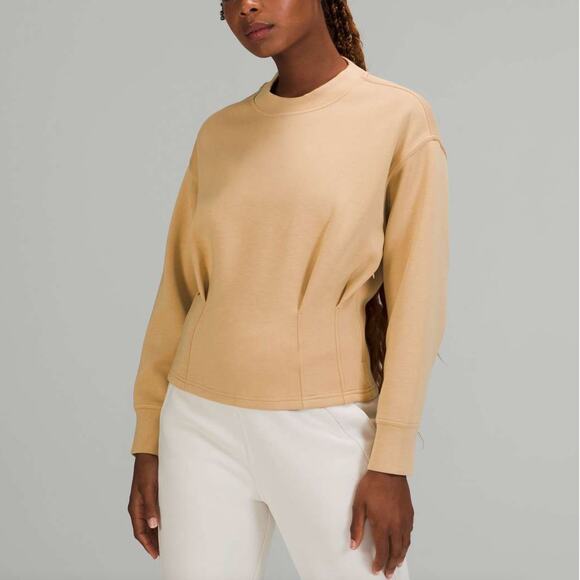 LULULEMON Gathered Waist Crew Pullover Sweatshirt Pecan Tan Sz 12 {MM17} - Picture 1 of 6